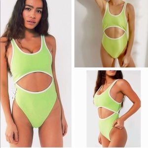 NWT UO Cut Out Retro Sporty Neon Lime Bodysuit